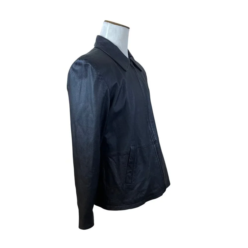Guide Gear Mens Black Leather Jacket Field Tested Zip Front Size L
